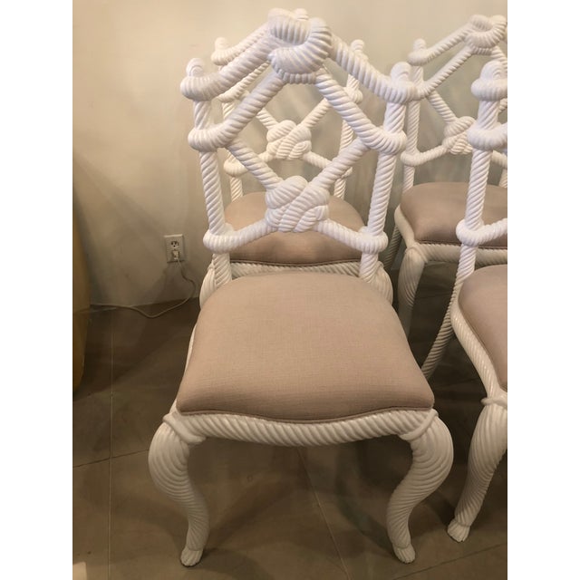 Nautical White Lacquered Wood Rope Side Dining Chairs Set of 4 Chairish