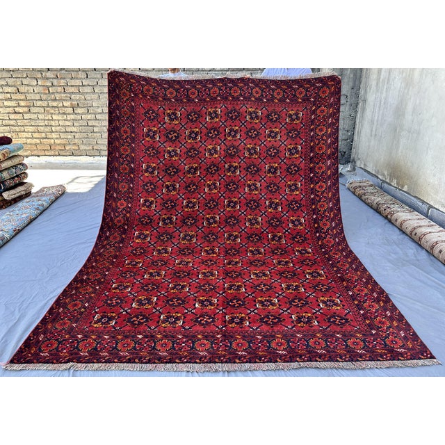 2000 - 2009 Red Afghan Andkhoy Hand-Knotted Wool Rug - 6'7" X 9'1" For Sale - Image 5 of 12