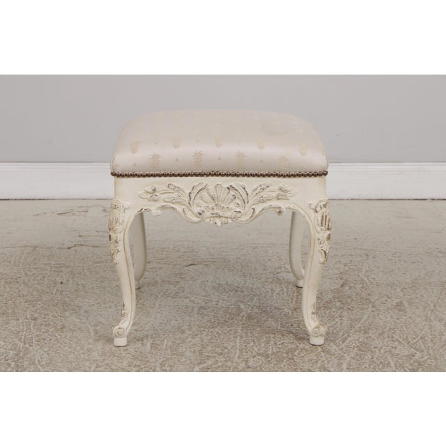 French French Style Square Paint Decorated Ottoman or Stool For Sale - Image 3 of 13