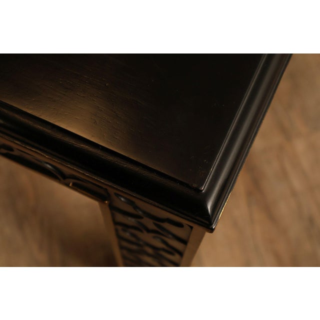 Chinese Chippendale Black Lacquered Dining Table With Two Leaves, Inset Glass For Sale - Image 9 of 18