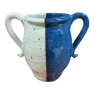 Blue & White Studio Pottery Double Handled Vase For Sale