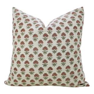 Fabdivine Handmade Block Print Pure Linen Pillow Covers 22x22 Inches – Strawberry Floral Cushion For Sale