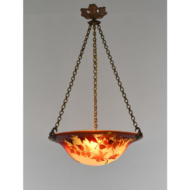 Emile Galle French Art Deco Pendant Light by Galle - 1925 Gallé Cameo Chandelier France For Sale - Image 4 of 15