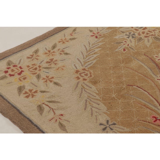 Rug & Kilim Antique 20th Century Hooked Rug in Gold With Floral Wreath Design - Rug & Kilim For Sale - Image 4 of 10