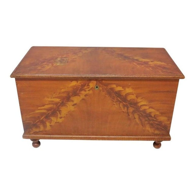 Wood Primitive Grain Painted Soft Wood Blanket Chest With Turnip Feet 19th Century For Sale - Image 7 of 16