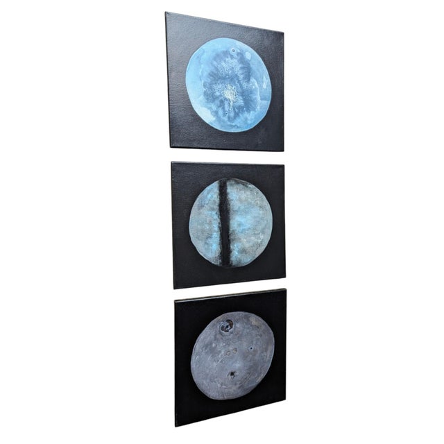 PLEASE READ ENTIRE DESCRIPTION A Triptych of Moon Paintings on Canvas Purchased from the Original Artist " S Christy " on...