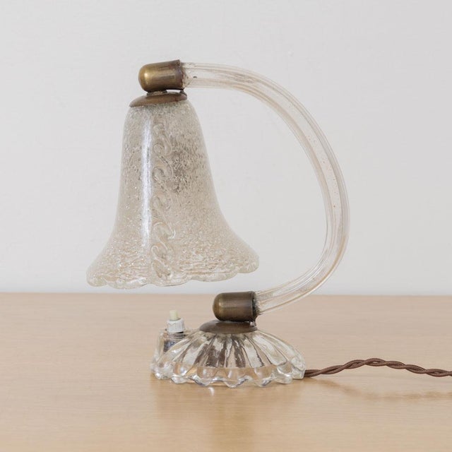 1940s Petite Italian Murano Clear Frosted Glass Lamp For Sale - Image 9 of 16