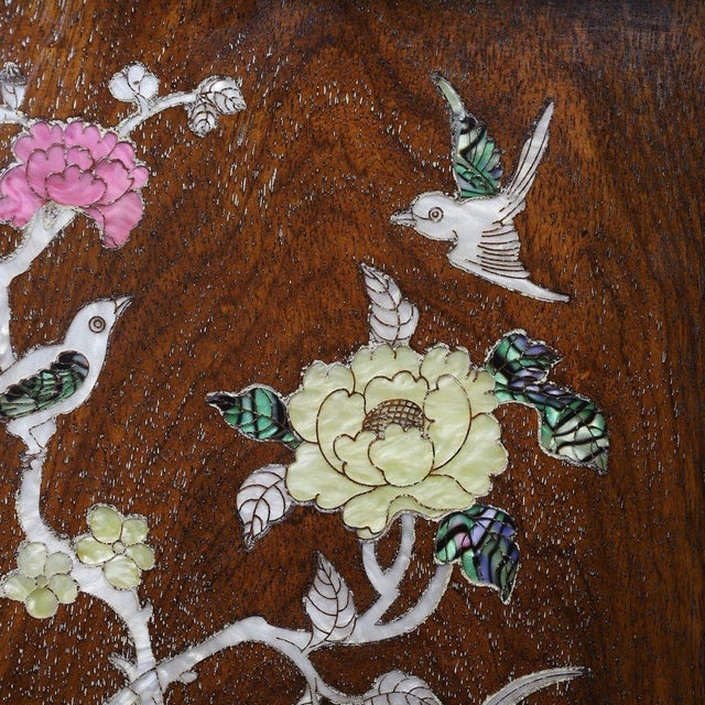 Square Wooden Tray With Mother-of-Pearl Bird and Floral Inlay For Sale - Image 9 of 10