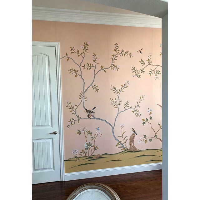 Chinoiserie Hand Painted Chinoiserie Wallpaper Mural With Birds and Botanical Branches, Elegant Nature Inspired Wall Art For Sale - Image 3 of 8