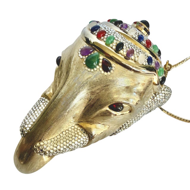 1980s Judith Leiber Elephant Jaipur Crystal Gems Minaudière Evening Shoulder Clutch Bag Vintage For Sale - Image 14 of 17