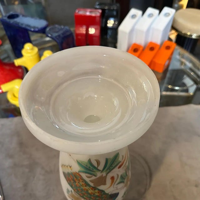 Early 1900s Art Nouveau Hand-Painted Opaline Glass Italian Vase For Sale - Image 10 of 12