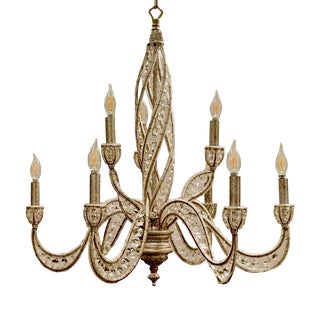 Contemporary Currey and Company Crystal and Silver Leaf 9-Light Chandelier For Sale