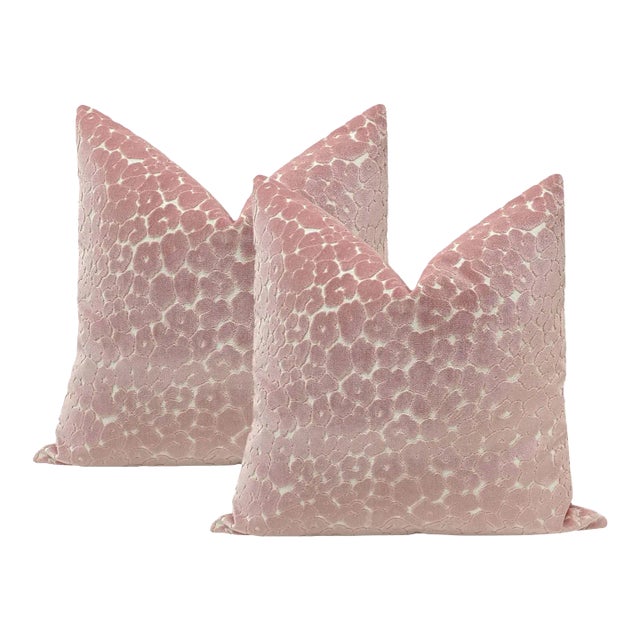 20" Pink Peony Leopard Cut Velvet Pillows - a Pair For Sale