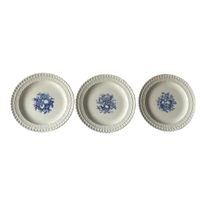 Vintage Spode Blue and White Fruit and Floral Basket Weave Ceramic Plates- Set of 3