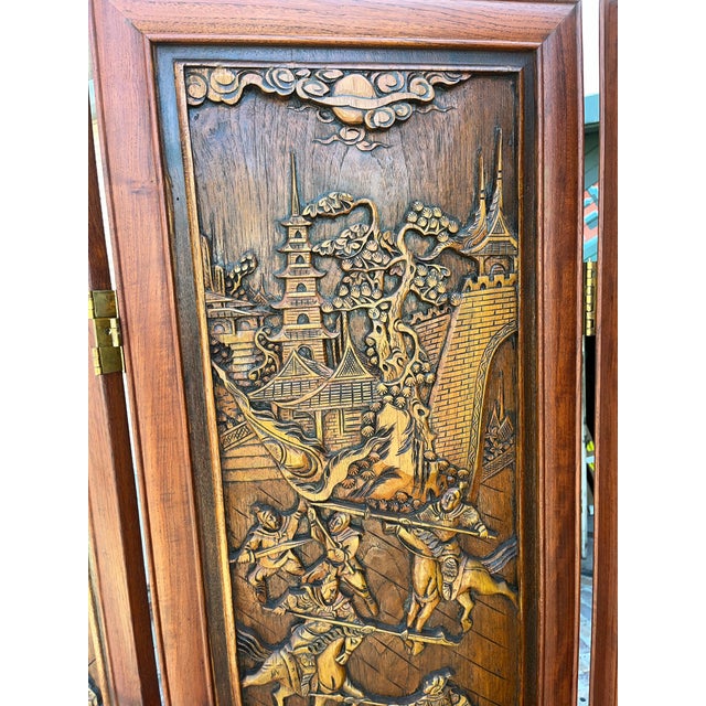 Brown Vintage Chinese Rosewood Carved Wood Room Divider Screen For Sale - Image 8 of 12