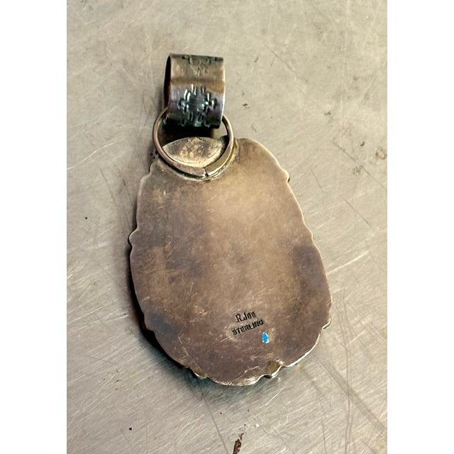 Native American Rita Joe Sterling, Turquoise & Coral Navajo Pendant For Sale - Image 3 of 5