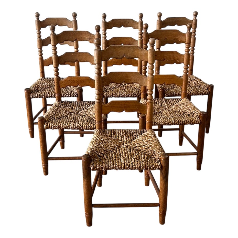 Vintage Brutalist Danish Oak Chairs by Hans Dau, 1940s, Set of 6