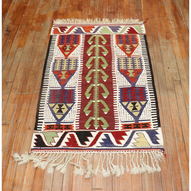 Mid 20th Century Zabihi CollectionTurkish Kilim Prayer Scatter Size Rug - 2'10" x 4'3" For Sale - Image 9 of 18