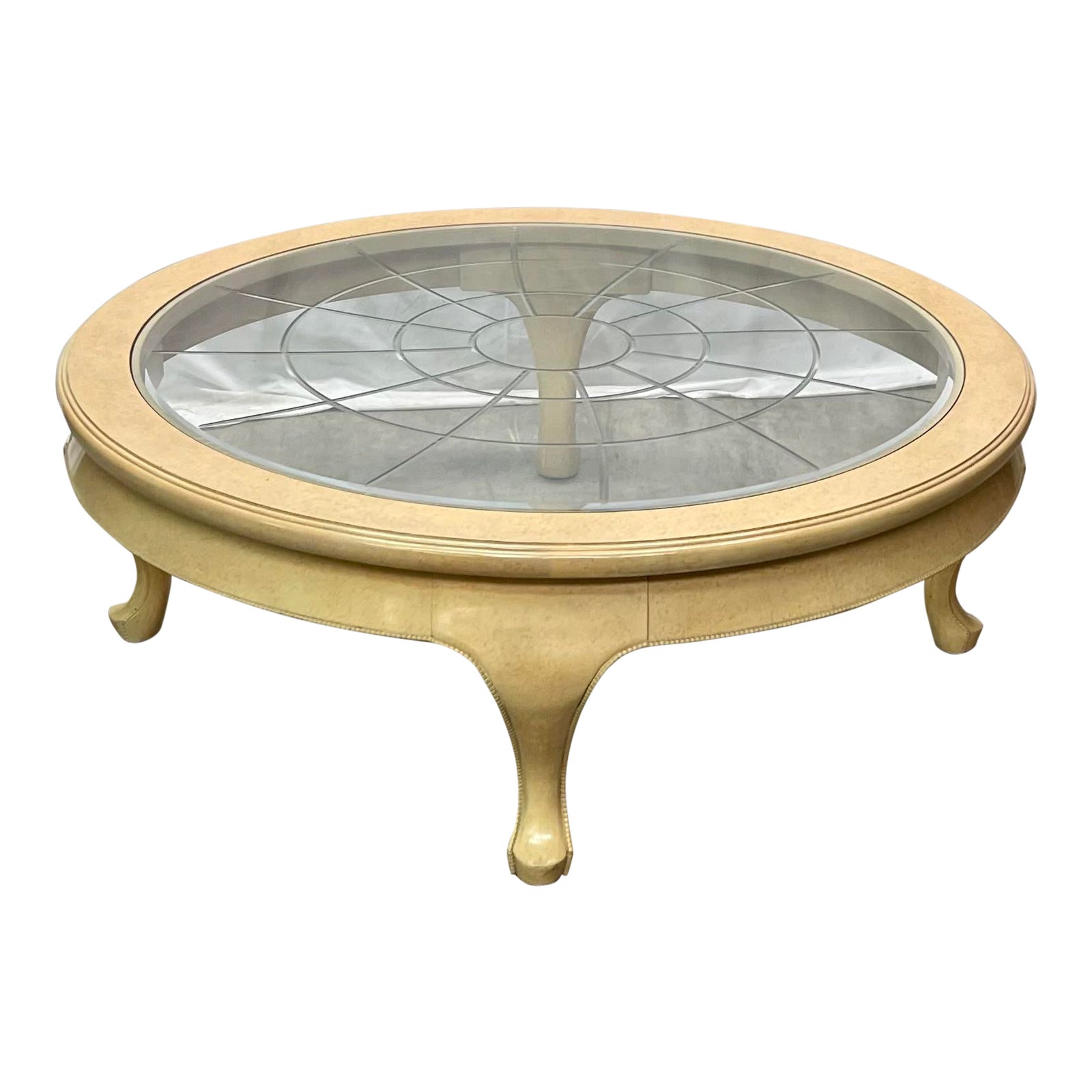 Vintage Bernhardt Contemporary Round Etched Glass Coffee Cocktail Table