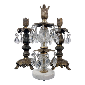 Gilt Brass & Tiered Crystal Girandole Trio - 12" Statement Set