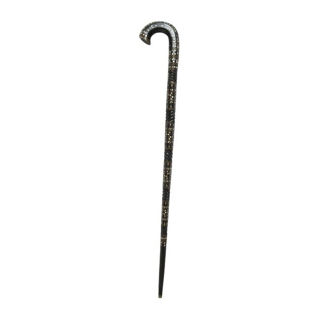 Crescent Moon & Star Inlaid Wood Mother of Pearl Cane Walking Stick For Sale - Image 11 of 12