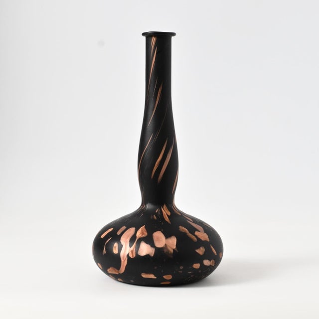 Vintage Italian black aventurine Murano glass vase or bottle. Made in Italy in 1960s/1970s.