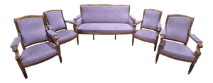 Charles X Living Room Sofa and Armchairs, Set of 5