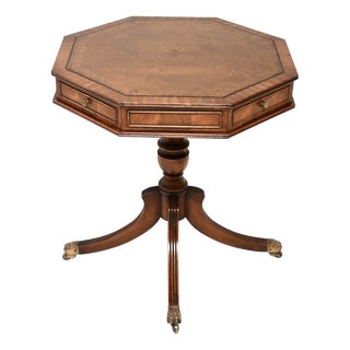 Antique Regency Leather Top Drum Table, 1930 For Sale