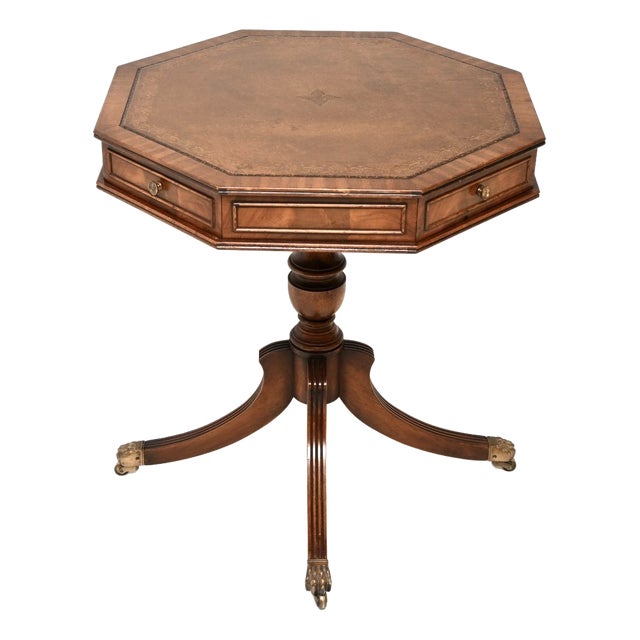 Antique Regency Leather Top Drum Table, 1930 For Sale