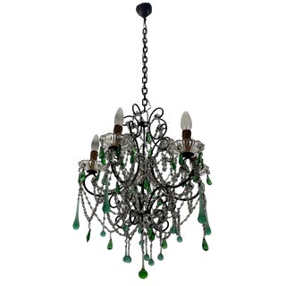 Vintage Italian Green Macaroni Chandelier, 1950s For Sale