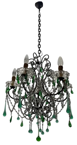 Vintage Italian Green Macaroni Chandelier, 1950s