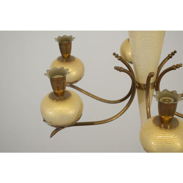 Murano Glass and Brass Chandelier from Barovier & Toso, 1950s For Sale - Image 4 of 15