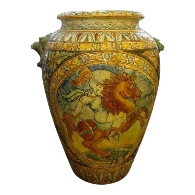 Large 1920's Italian Glazed Terracotta Urn For Sale - Image 9 of 11