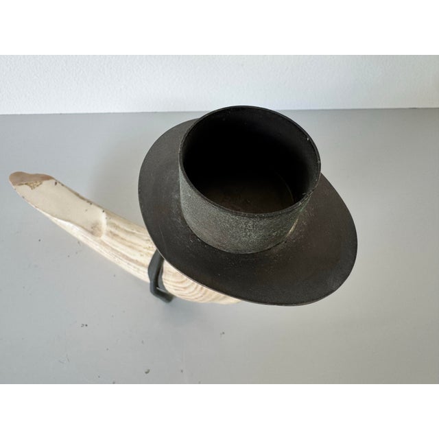 Ivory Vintage Faux Tusk Resin Candle Holder With Metal Accents For Sale - Image 8 of 11