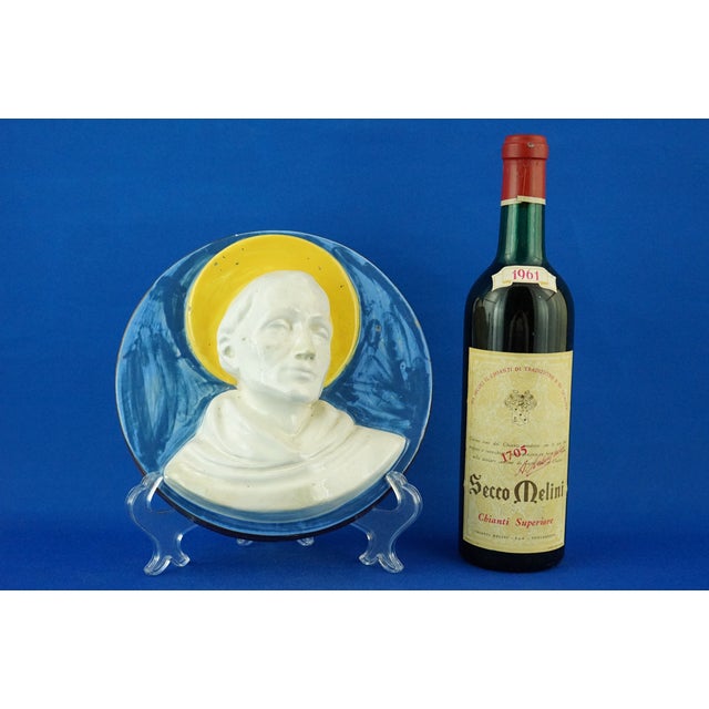 Blue Ceramic Sculpture Medallion Plaque of Saint Francis, 1930s For Sale - Image 8 of 18