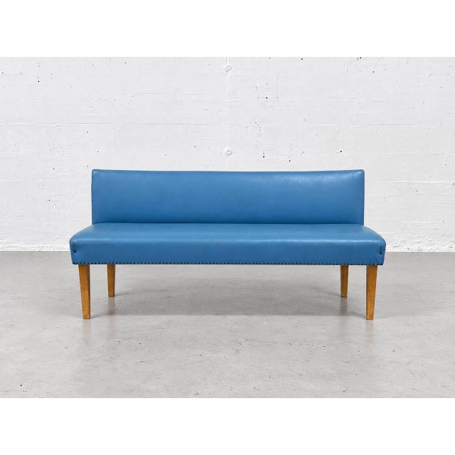 Vintage Bench Seat in Blue Imitation Leather, 1960s For Sale - Image 13 of 13