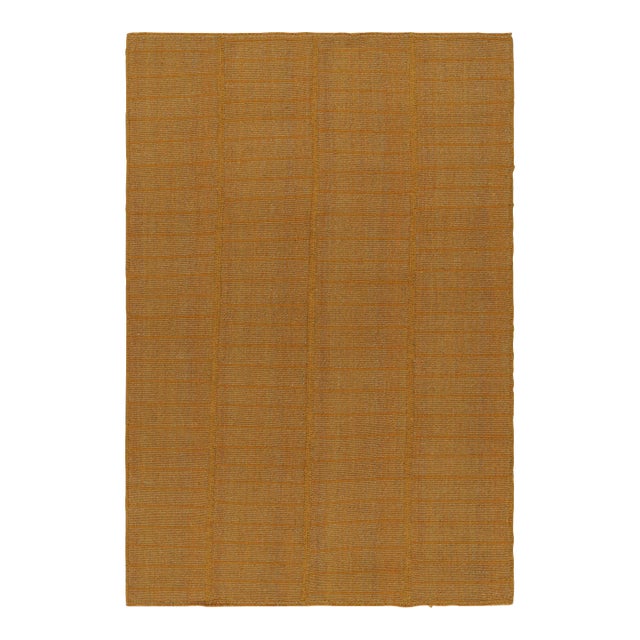 Rug & Kilim’s Modern Kilim Rug With Textural Stripes in Gold and Orange Tones For Sale