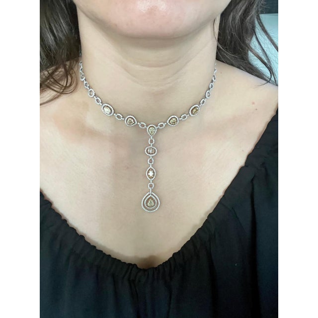 8 Yellow Solitaire Diamond and White Diamond Necklace 18 Karat White Gold For Sale - Image 14 of 18