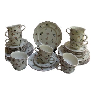 1970s Villeroy & Boch Luxembourg "Petite Fleur" 12 Trio Set: Cup Saucer Dessert Plate - 36 pcs For Sale
