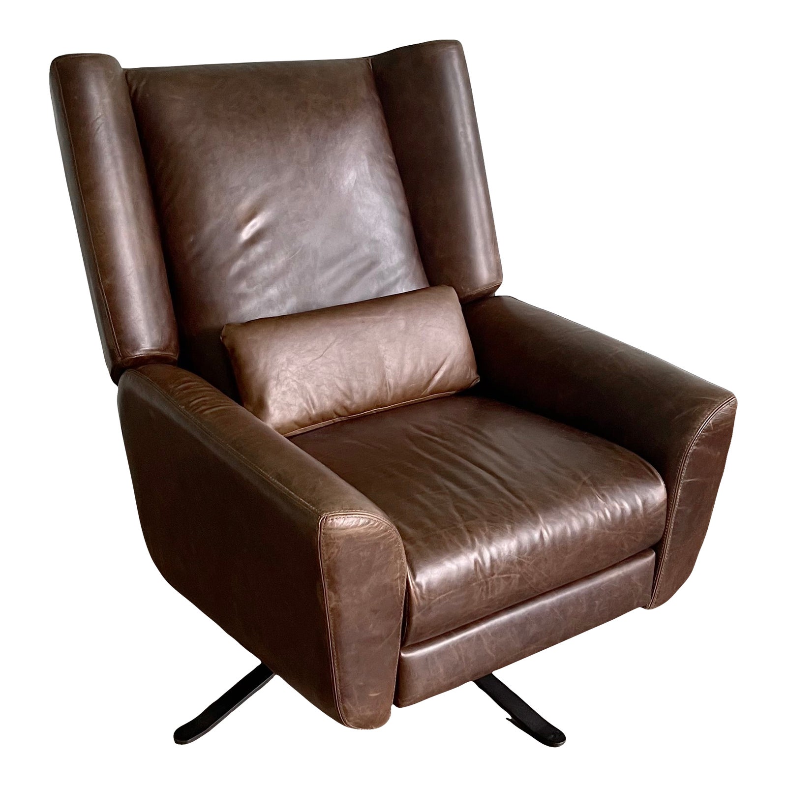 Restoration Hardware Luke Swivel Recliner in Brown Leather Chairish