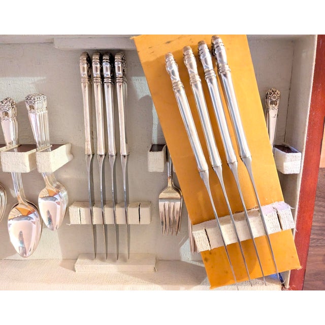 Wood Vintage 1847 Rogers Bros. Silverplate Flatware Set - "Eternally Yours" - 52 Pieces With Original Anti-Tarnish Chest For Sale - Image 7 of 13