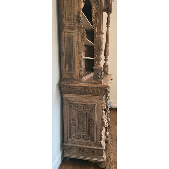 19th Century French Antique Carved Bleached Oak Buffet / Hutch For Sale - Image 11 of 12