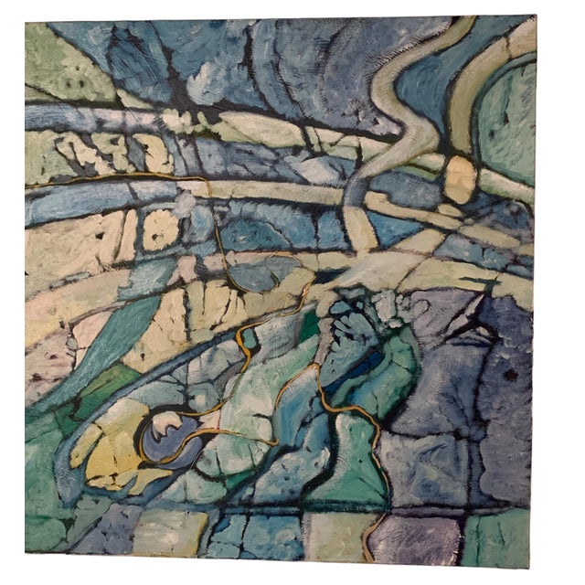 Abstract Late 20th Century Abstract Acrylic Painting on Canvas "Egrets Get a Bullfrog" Unframed For Sale - Image 3 of 8