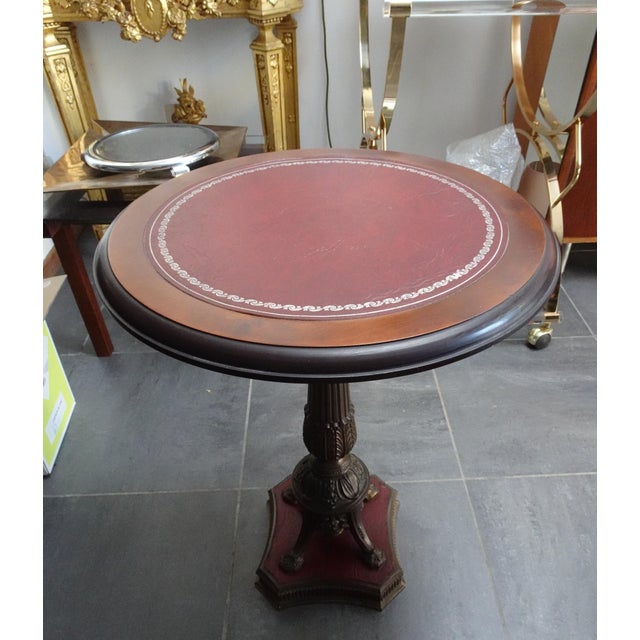 Metal Neo-Classical Side Table in Leather Wood and Bronze, 1970s For Sale - Image 7 of 10