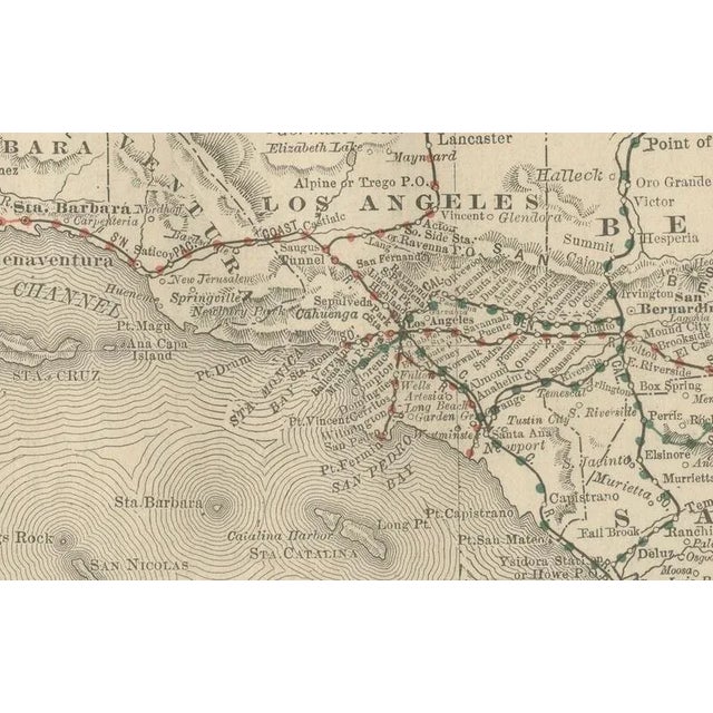 Paper California Map of The Golden States Railroads and Cities and Counties, 1888 For Sale - Image 7 of 10