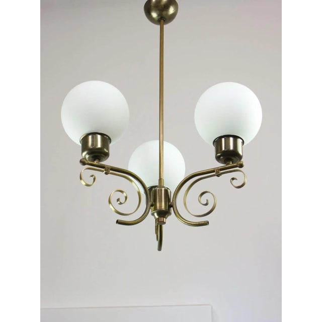 Vintage Italian Brass and Opaline Chandelier For Sale - Image 5 of 15