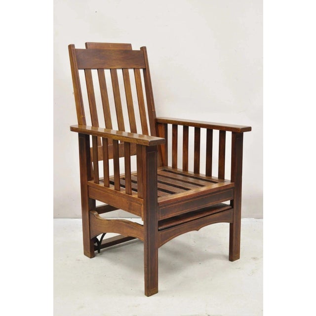 Antique Edwardian Mahogany Mechanical Reclining Slatted Morris Lounge Arm Chair. Circa Early 20th Century. Measurements:...