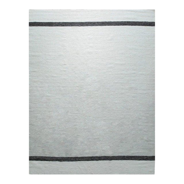 9x12 Ivory Handwoven Wool Understated Bands Geometric Modern Carpet Rug For Sale