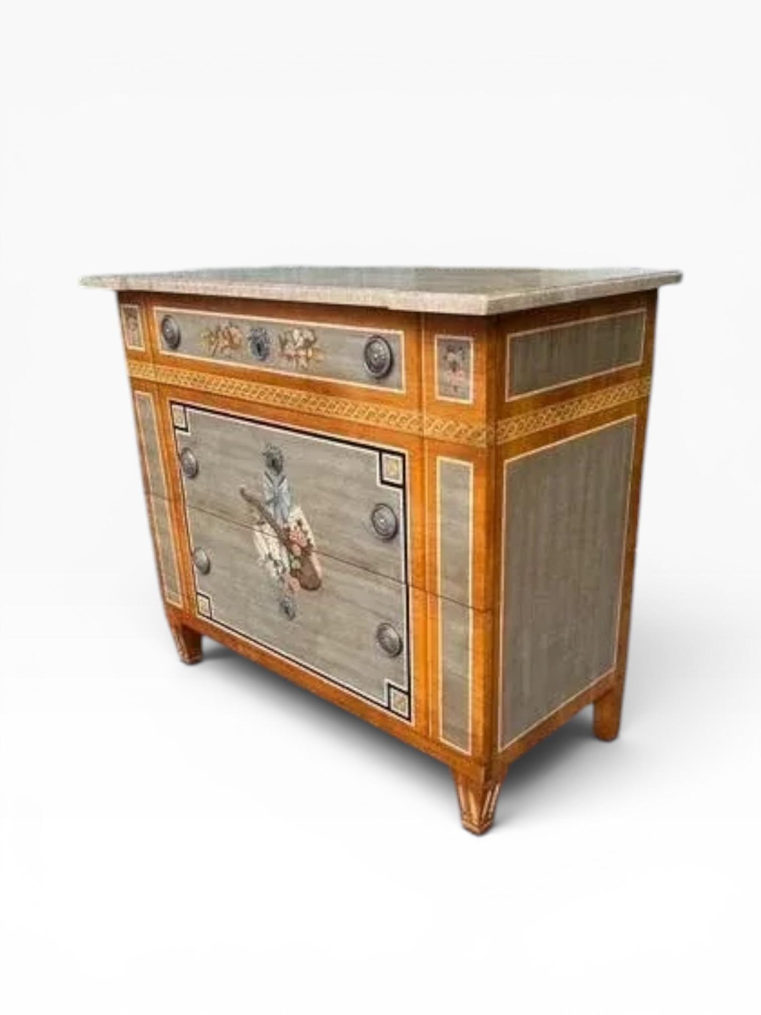 Drexel Heritage Neoclassical Hand-Painted Chest With Faux Marble