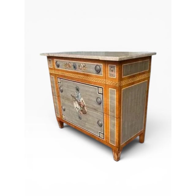 Neoclassical Drexel Heritage Neoclassical Hand-Painted Chest With Faux Marble Top For Sale - Image 3 of 17